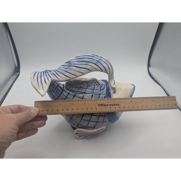 Blue Sky Ceramic Koi Fish Teapot By Diane Art Pottery Pitcher Glug Jug 10x8 - Picture 5 of 12